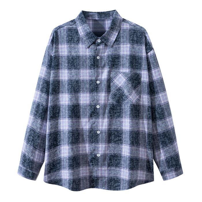 New Japanese Mid-length Shirt for Spring, Men's Fashionable Casual Plaid Shirt