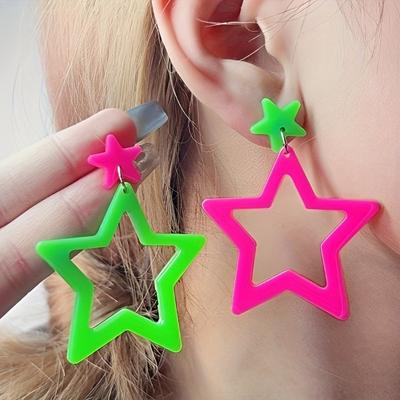 Neon Bright Geometric Earrings Y2K Hollow Star Earrings Fashion Star Pendant Earrings  Daily Wear