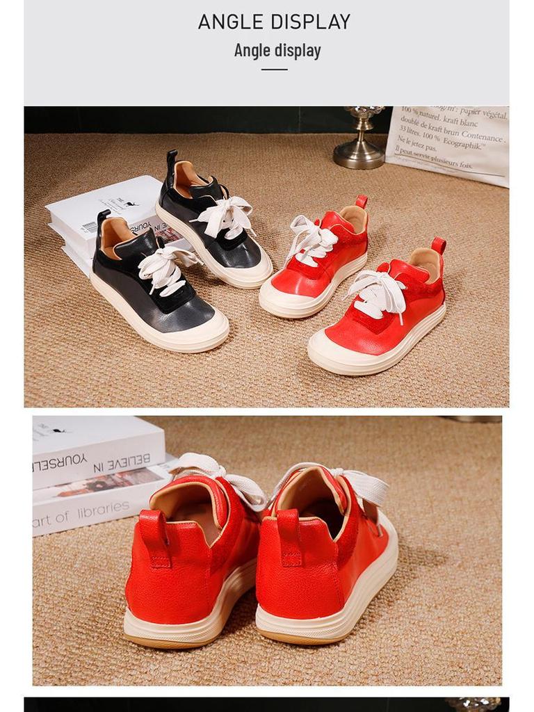 2025 Autumn Women's Genuine Leather Casual Sneakers - Comfortable, Soft Sole, Versatile, Flat Sports Style.