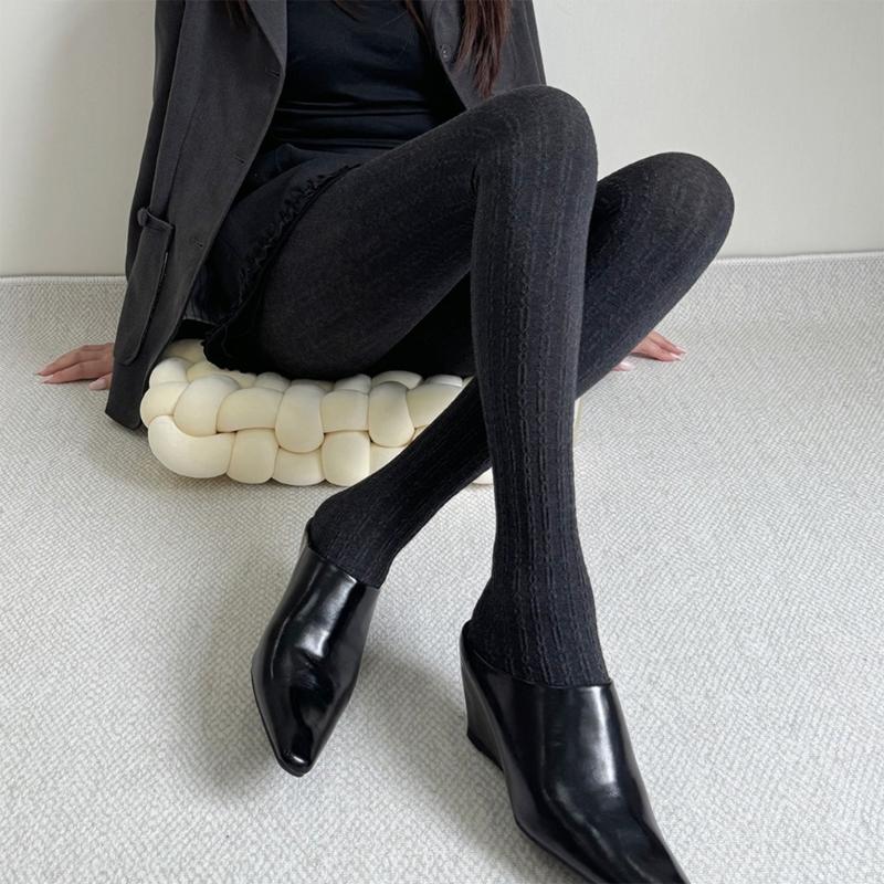 Vintage Chain Twist Striped Pattern Cotton Tights for Women Breathable Leggings Spring Fall Opaque Pantyhose Stockings