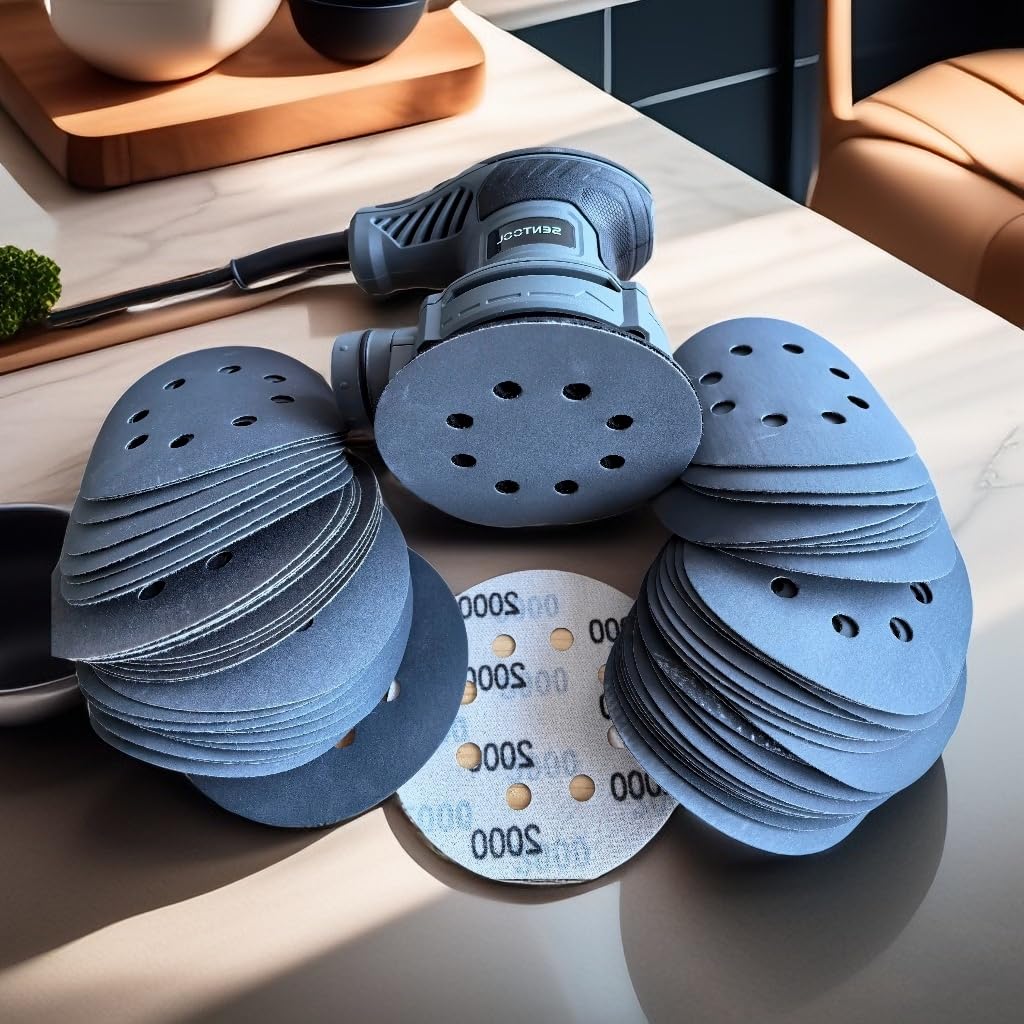 SENTOOL Waterproof Sanding Paper and Sanding 10 of from Coarse to Fine File Sheets for Random TC-R90 Sander, Sandpaper, 125mm, 90-Sheet Set, Discs,