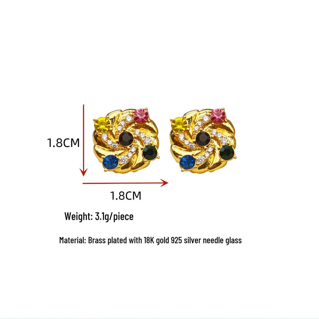 European-American Retro Swirl Gemstone Stud Earrings