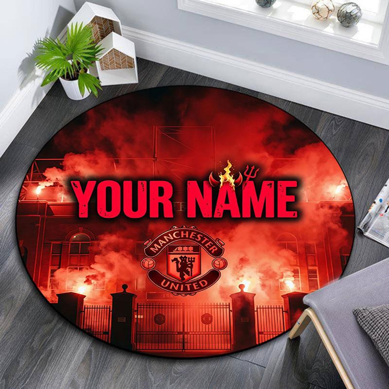 Custom Name,Manchester United FC pattern round rug,Carpet Rug for Living Room Bedroom Playroom ,Non-slip Floor Mat,Holiday Gifts and Birthday Gifts.