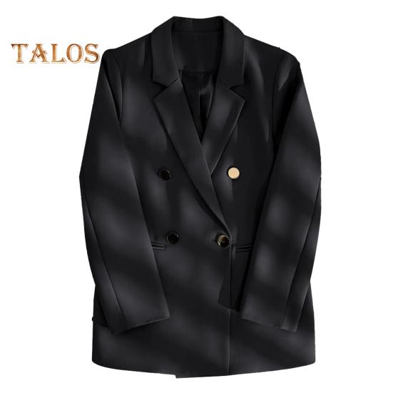 

Женский пиджак с лацканами, длинный рукав, двубортный повседневный кардиган, куртка, универсальная однотонная деловая верхняя одежда 2XL чёрный