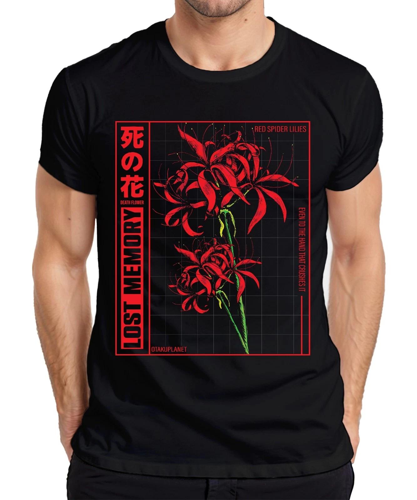 Rote Spinnenlilie LOST MEMORY japanische Blume Anime Otaku Ästhetik Herren T-Shi XS