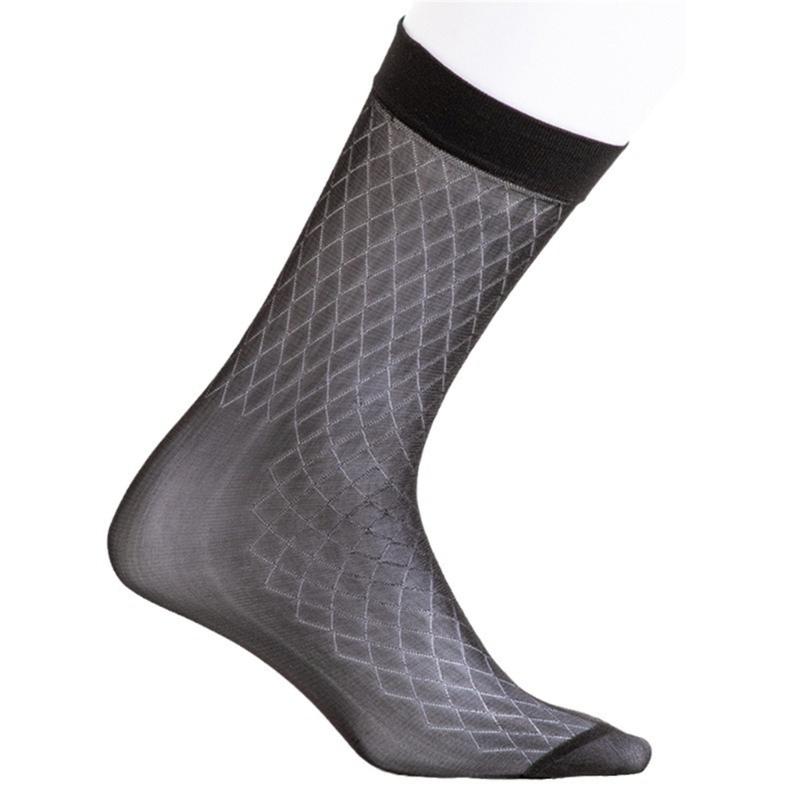 Elegant Mens Sheer Diamond Pattern Dress Socks See Through Nylon Business Formal Wear Thin Middle Tube Calf Length Socks