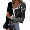 Women's Winter Slim-Fit Base Layer T-Shirt Fashionable Print V-Neck Pullover Long-Sleeved Top