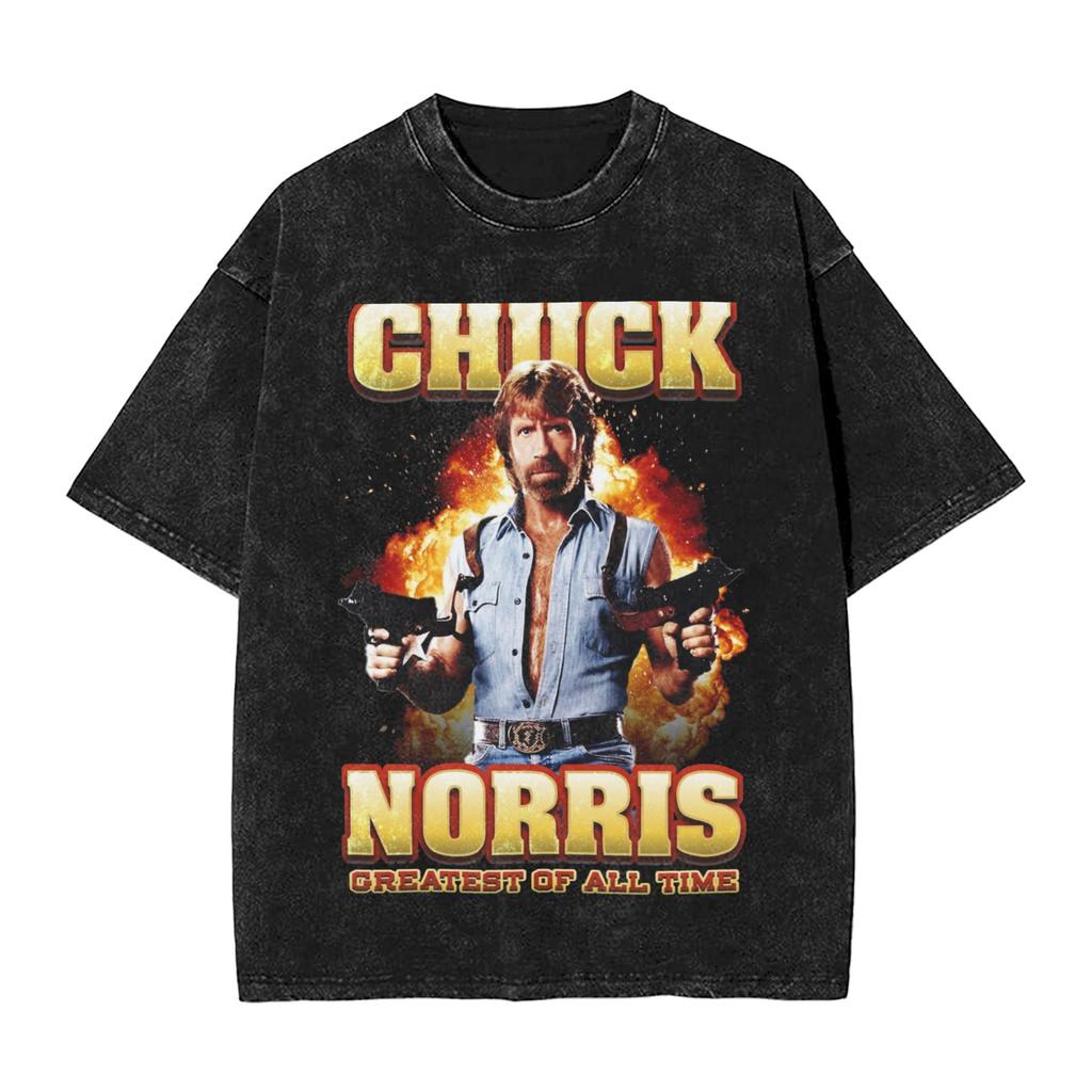 T-shirt Lavate Il Più Grande di Tutti i Tempi Chuck Norris Hip Hop T-shirt Retrò Harajuku Streetwear Top in Cotone Top Magliette per Unisex Donna