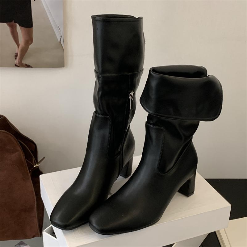 

Модные осенне-зимние женские ботильоны с круглым носком, на молнии, обувь в модном панк-стиле, квадратные каблуки, короткие ботильоны для женщин 39 чёрный