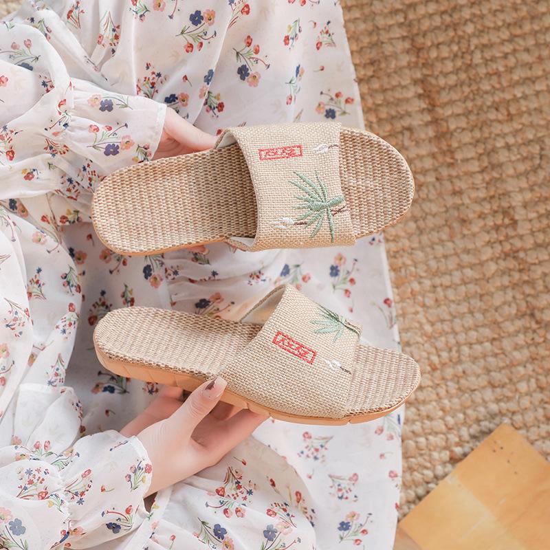 Summer Linen Embroidered Non-Slip Slippers for Men & Women