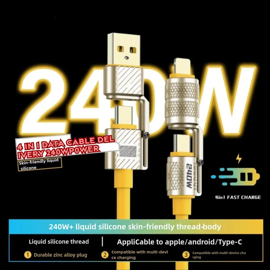 Kabel do transmisji danych z super szybkim ładowaniem 4 w 1 240 W Type-C do Type-C Kabel ze stopu cynku do iPhone 15 16 17 Samsung Huawei Xiaomi