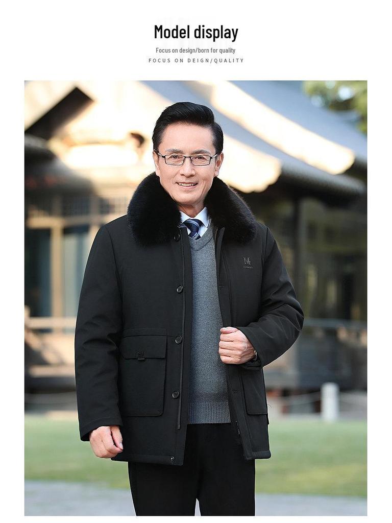 Men's Cotton Coat with Detachable Liner - Thickened Plus Velvet, Large Size Winter Jacket for Middle-Aged and Elderly.