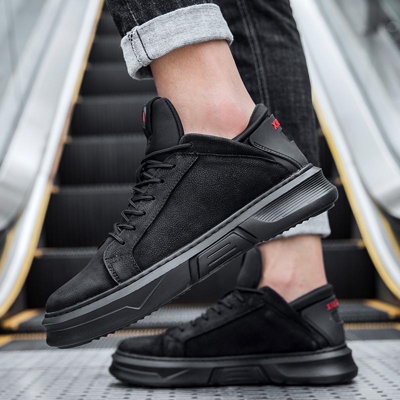 Men Casual Shoes Lace Up Fashion Genuine Leather Sneakers Mens Shoes Man Outdoor Ankle Boots High Quality Soft Black White Flats