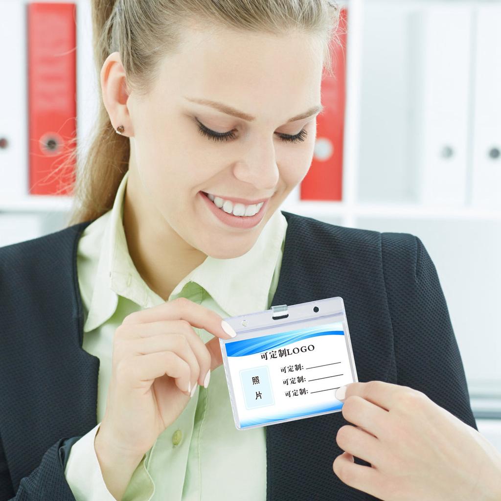 Horizontal Badge Holder, Clear ID Card Holder With Resealable Zip Type Protector, Badge Sleeve Fits Name Tag Holder/RFID/Proximity/Credit Card