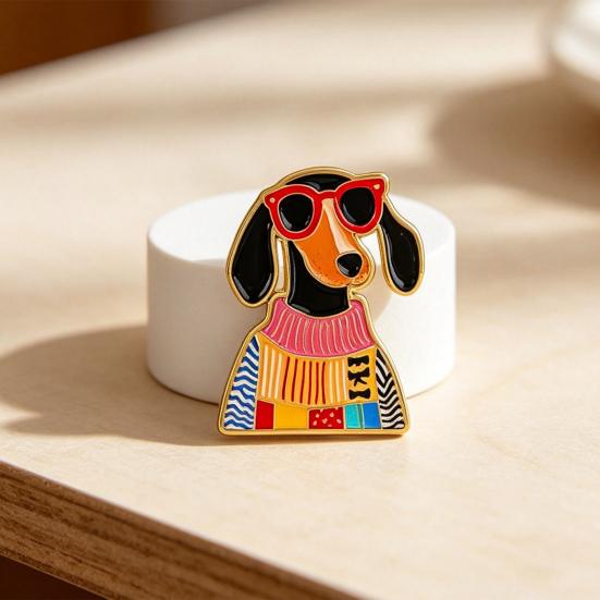 Decorative Brooch Enamel Cartoon Dachshund Design Zinc Alloy Lapel Pin Sweater Dress Suit Lapel Badge Versatile Accessory