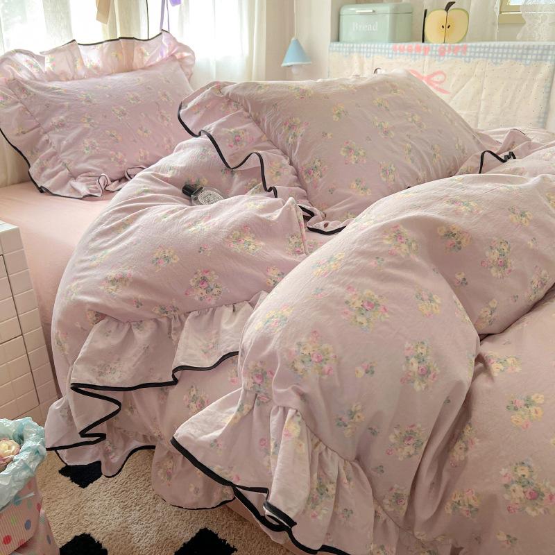 

Кружевной четырехпредметный комплект для кровати Мягкий и удобный Приятный к коже Дышащий Стиранные простыни Пододеяльник Наволочка 1.2m bed