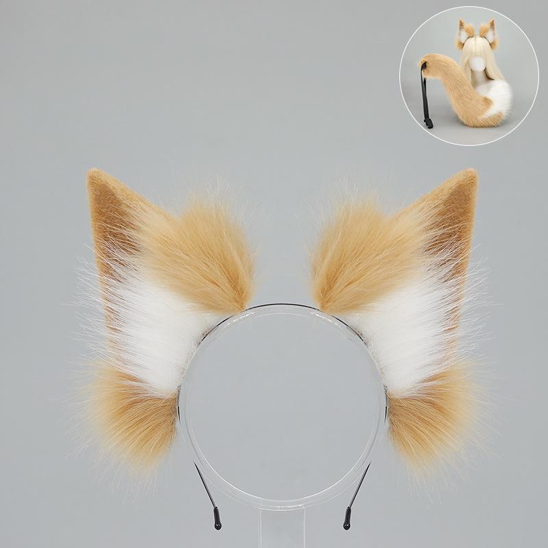 Handmade Fox Girl Beast Ear Girl Headband Comic Show Demon Fox Tail Cos Props Halloween Fox Ears Tail Set
