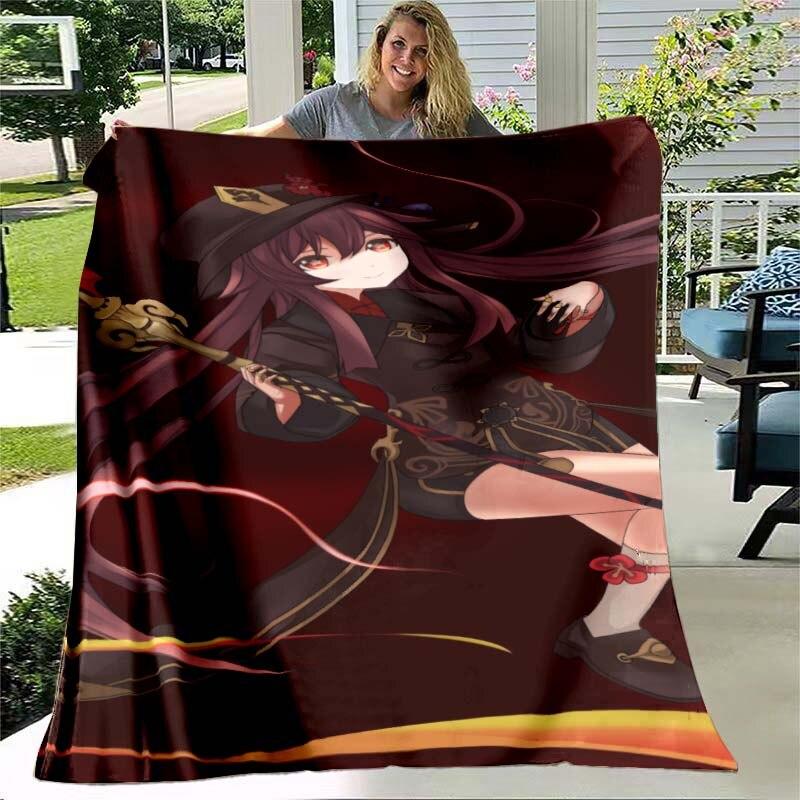 Game Genshin Impact Flannel Throw Blanket Gamer Cartoon Bedspread Smooth Soft Warm Gamer Gift Bed Sofa Home Bedroom Office Decor