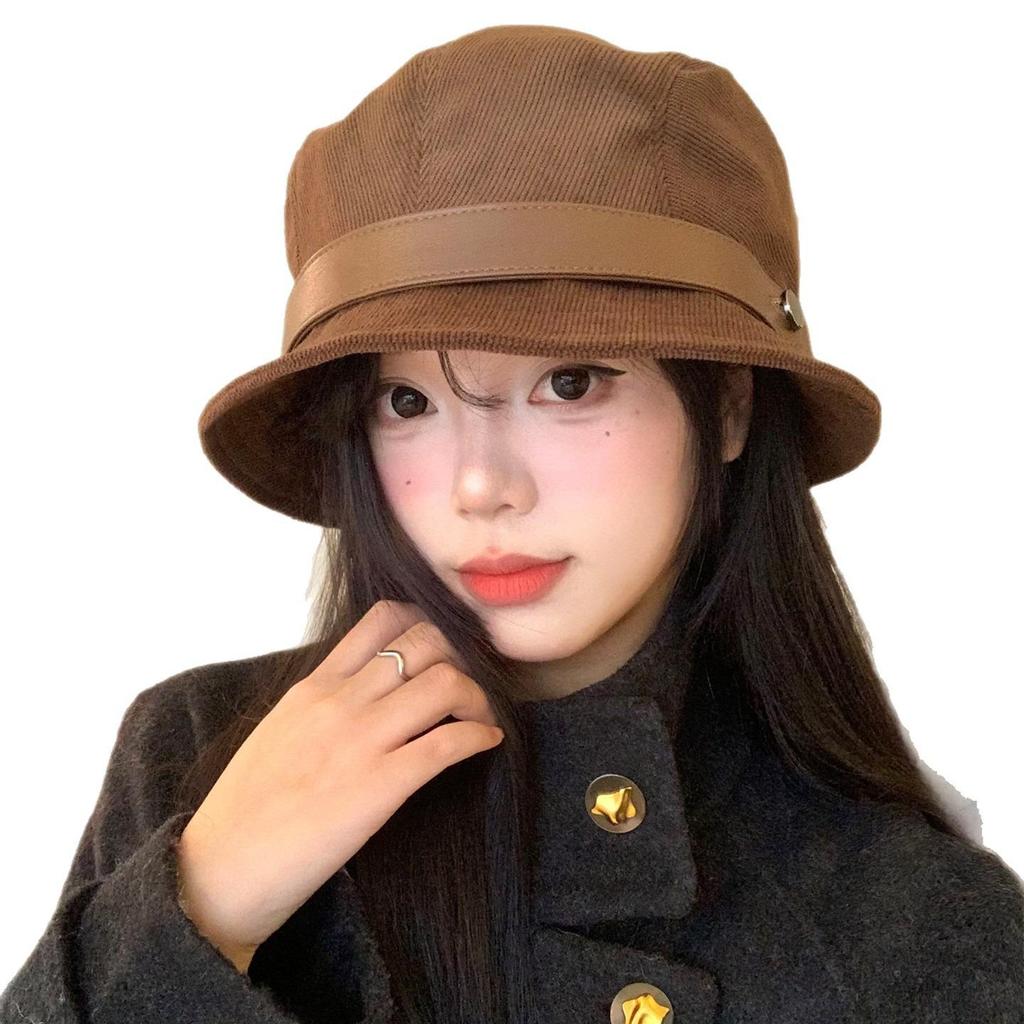 Korean Style Corduroy Fisherman Bucket Hat for Women - Trendy Autumn/Winter 2025
