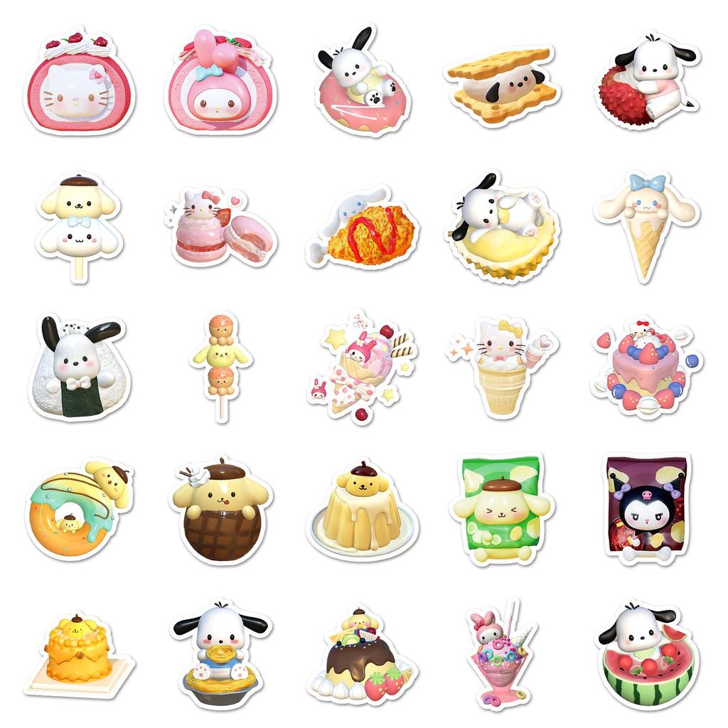 50 Sheets of 3D Sanrio Dessert Stickers for Journals and Stationery