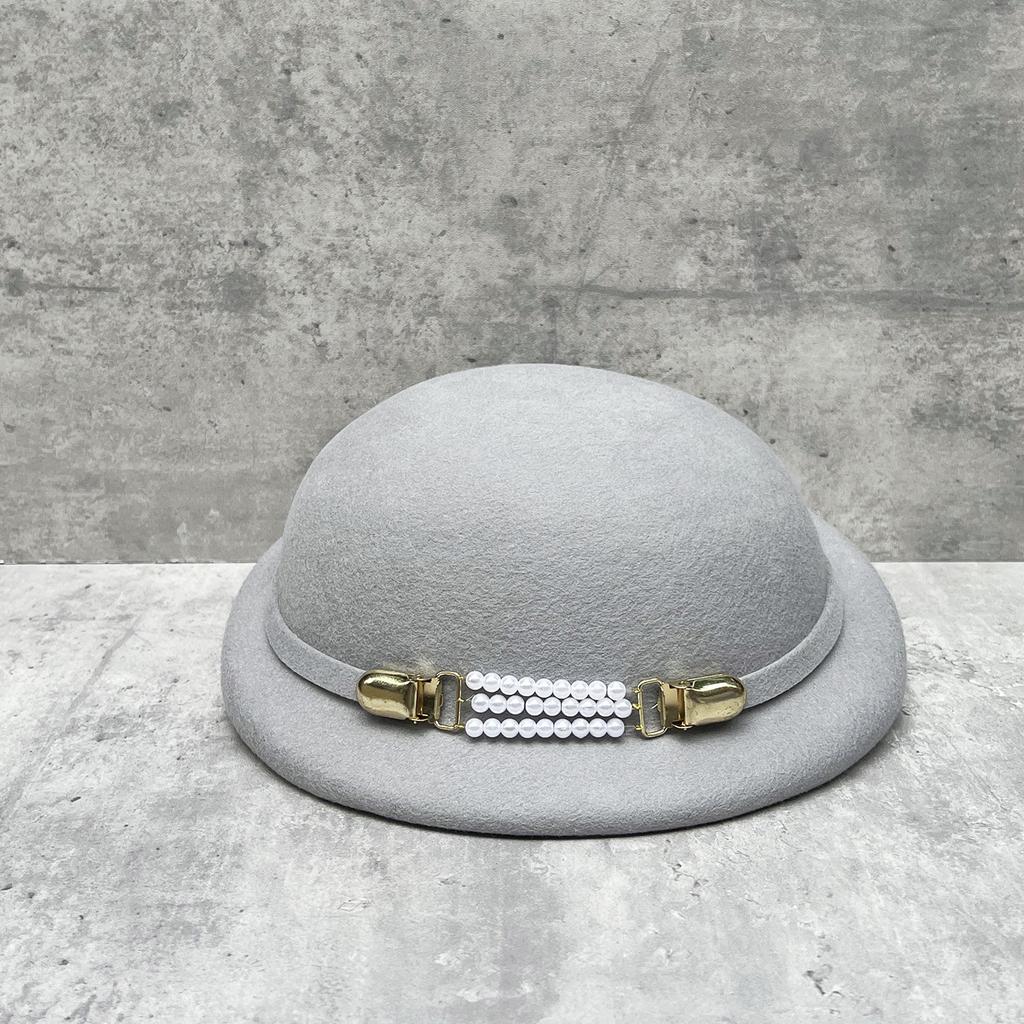 Blogger With Pink Wool Pearl Pot Hat Feminine Elegance Temperament Top Hat French Woolen Beret