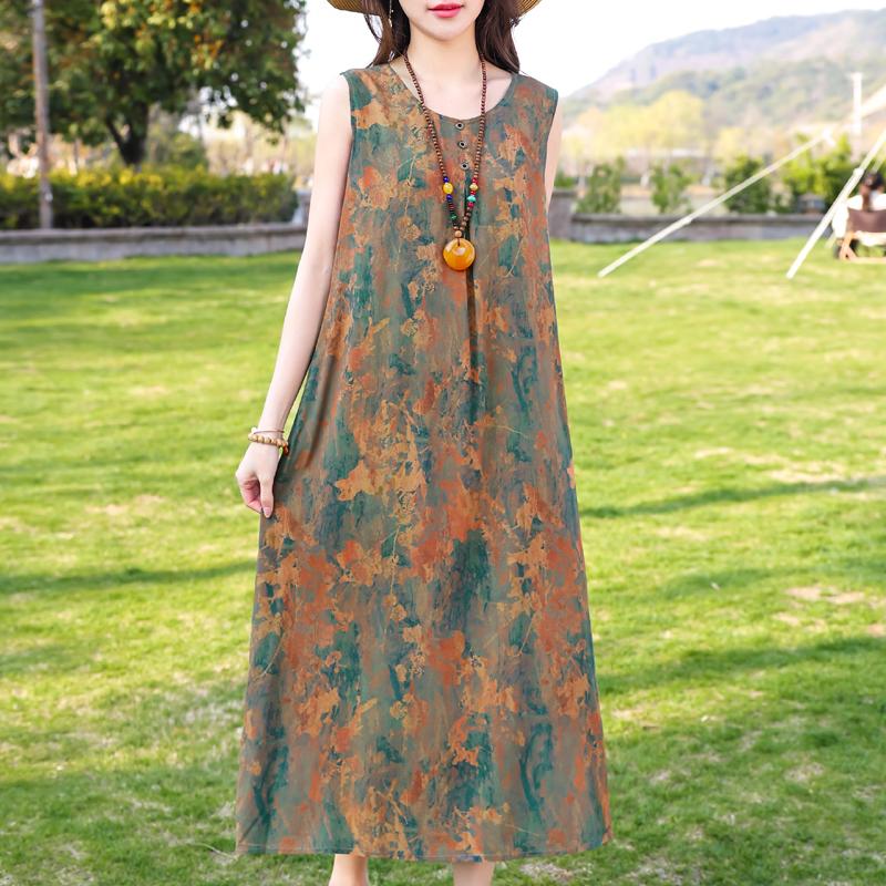 Plus Size Women's Elegant Dresses Loose Summer Sleeveless Dress Female Vintage Clothes