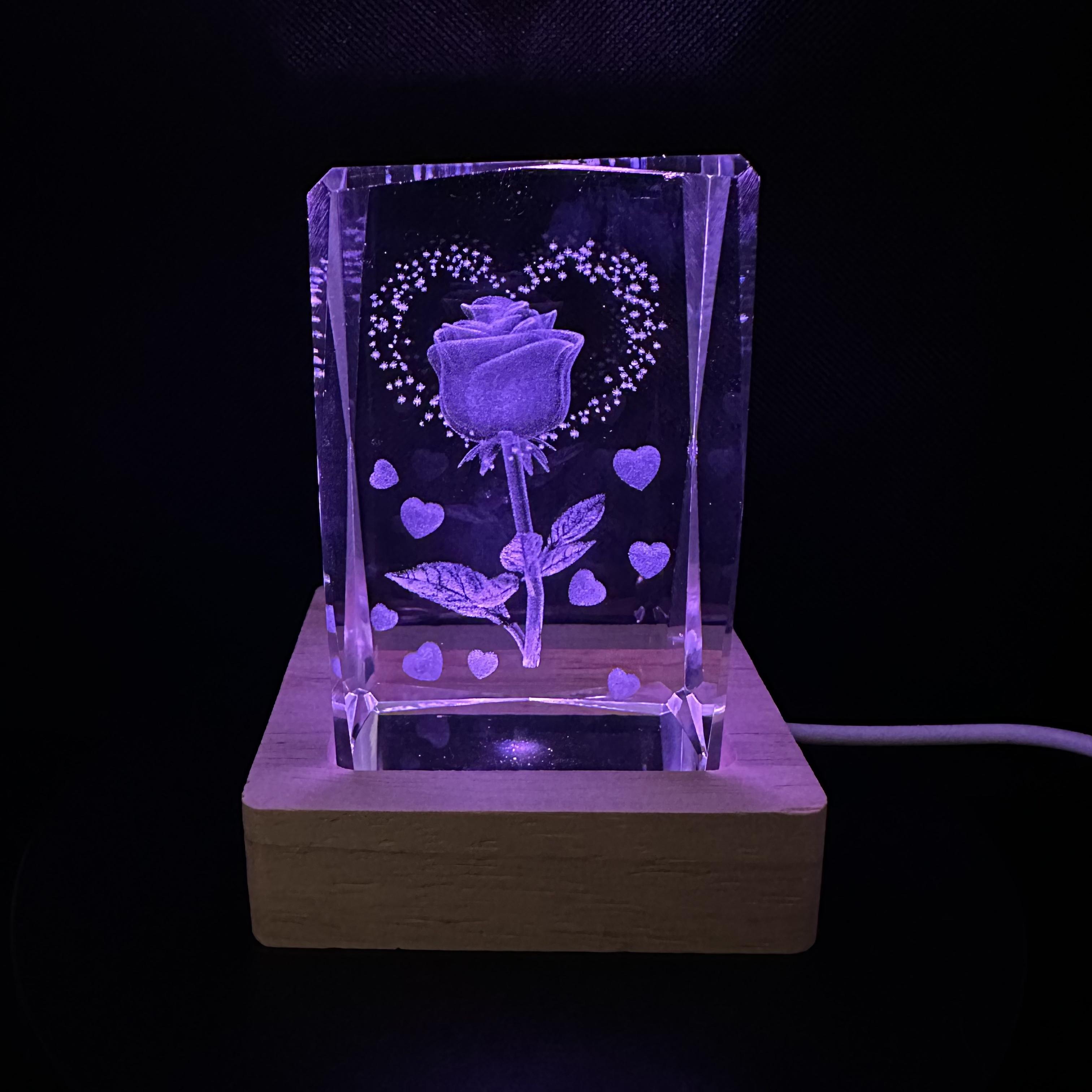 

Nine-heart rose crystal LED night light strip base, glass decorative gift, suitable for bedroom, living room, birthday and Mothe Nine-heart rose