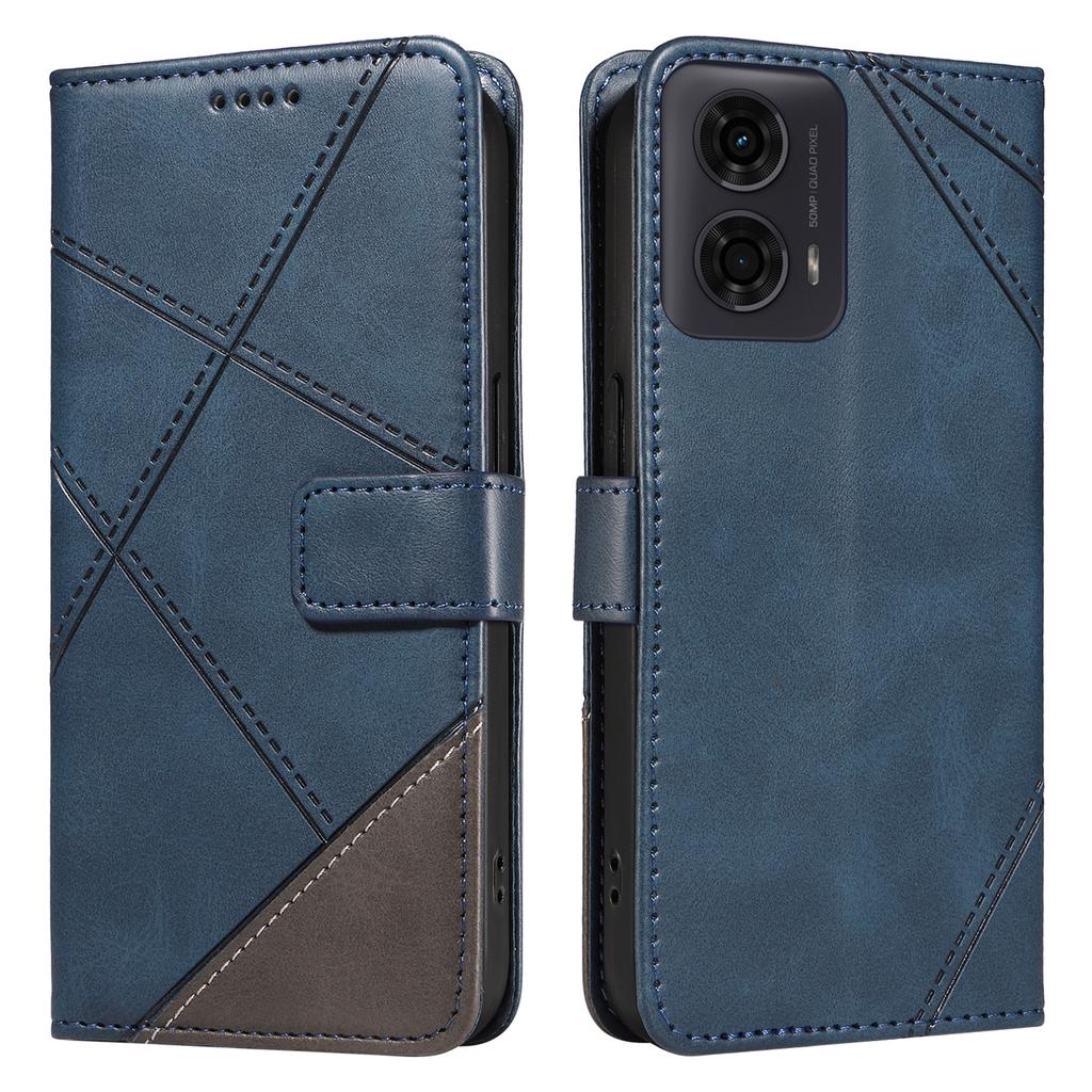 For Motorola Moto E14 4G/G04 4G/G04s 4G/G24 4G Case Card Holder Leather Phone Cover Geometric Line