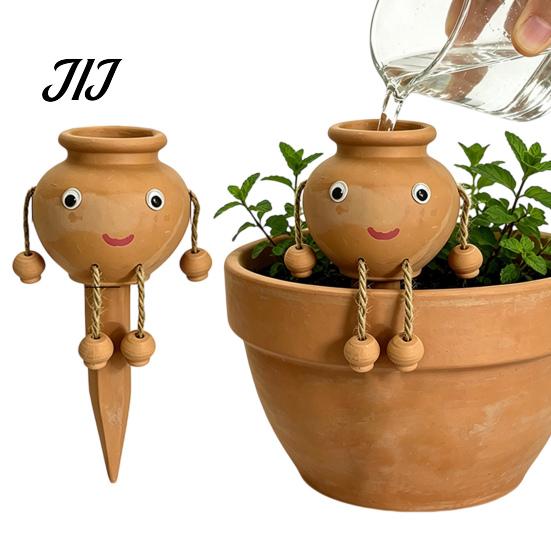 Automatic Drip Irrigation for Small Pots Terracotta Watering Spike, Cute Face Self Plant Insert Potted Decorative Smiling Doll Stakes Plants,