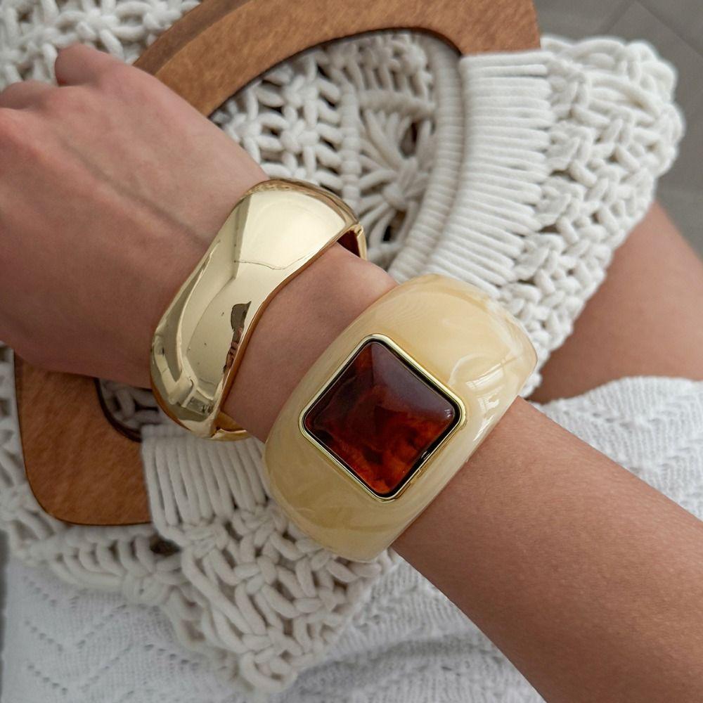 Bohemian Irregular Wide Bracelet Geometric Retro Hand Ring Unique Acrylic Bangle Gift