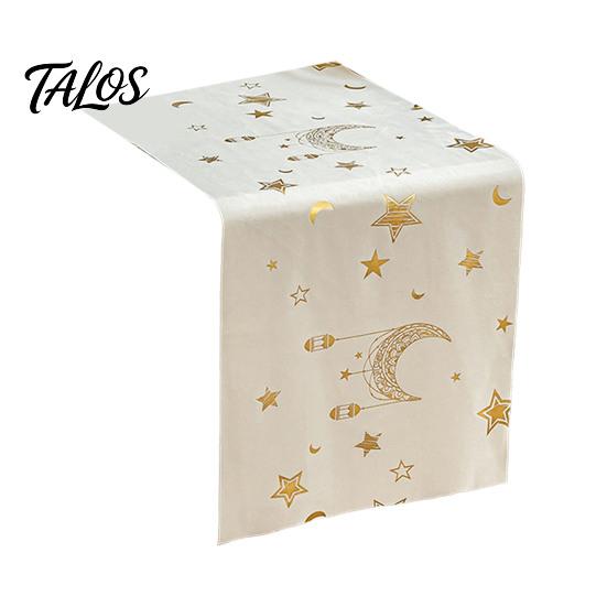 Luxury Dining Table Linen Eid Mubarak Runner, Ramadan Gold Moon Stars Tablecloth, Islamic Happy Entrance Cabinet Runner Holiday Rectangular Cloth for