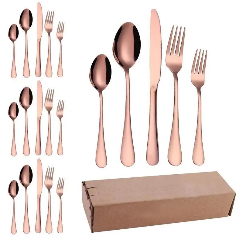 20Pcs/Lot Multicolor Flatware Set Stainless Steel Dinner Forks Spoon Knife with Titanium Plating Rainbow Cutlery Dinner Set