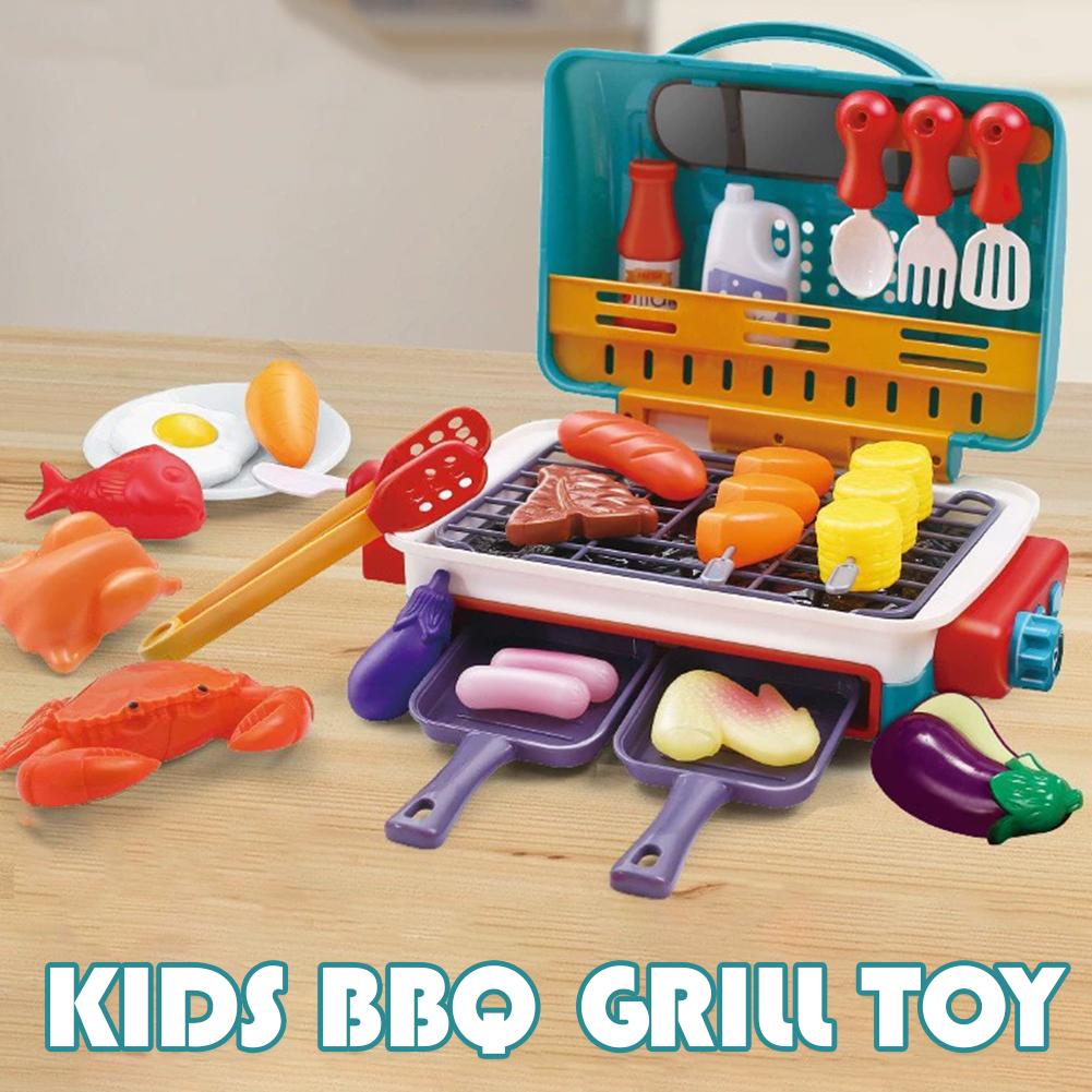 Elektrisches Spielzeug-BBQ-Grill mit realistischen Lichtern, Dampf, Lern-Bildungs-Geschenk, Farbe Lebensmittel, Geräusche, Zisch-Rollenspiel Cha N0g6