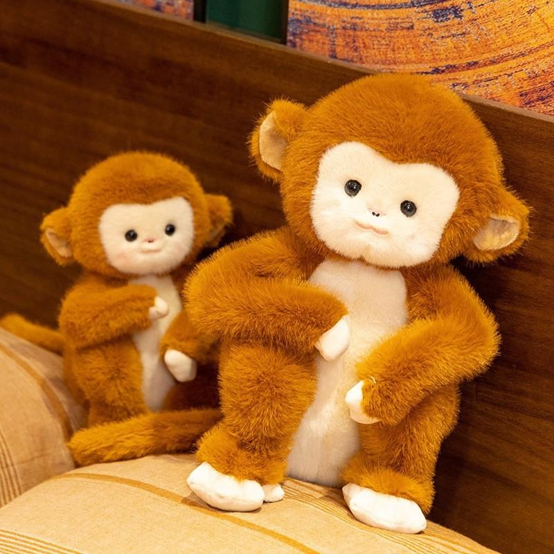 Gold Silk Monkey Plush Toy With Realistic Design For Kids And Collectors