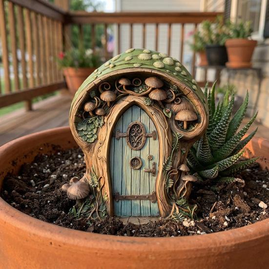 6 Pcs Fairy Doors, Wooden Miniature Fairy Garden Doors, Outdoor Mini Tree Gate Decoration for Tree Trunk, Stump, Wall Decor, Gnome House Accessories