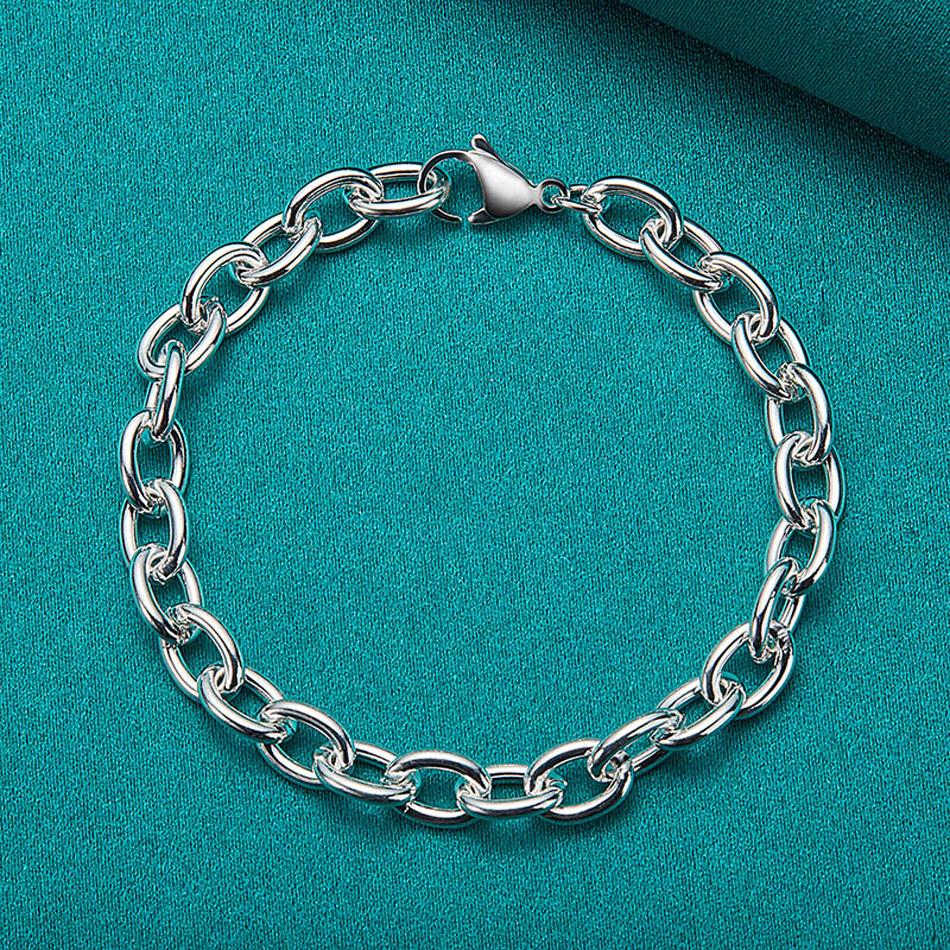 

Кольцо из стерлингового серебра 925 пробы с пряжкой, браслет-цепочка для женщин и мужчин, модные ювелирные изделия для свадебных торжеств и вечеринок 20cm