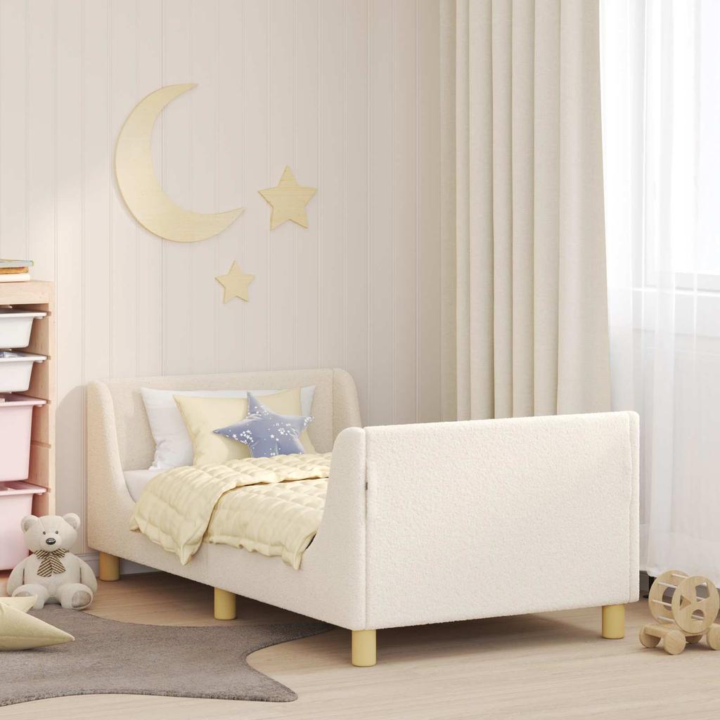 Children s Bed Frame with Headboard Cream 80 x 160 cm Boucle