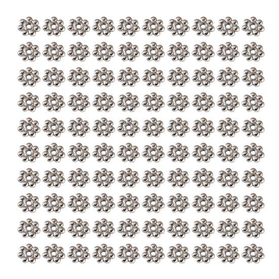 

200 Pcs Flower Spacer Beads 4mm Tibetan Style Silver Golden Metal Beads Mini Craft Beads Connector Beads for DIY Bracelets Necklace Jewelry Making 4mm срібний