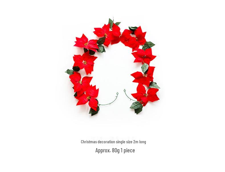 Artificial Christmas Flower Vine: 2m Green Leaf & Red Flower Door/Wall Hanging Ornaments