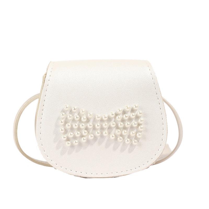 Stylish Mini Pearl Bow Shoulder Bag For Kids In Trendy Black Red Pink And Beige Colors