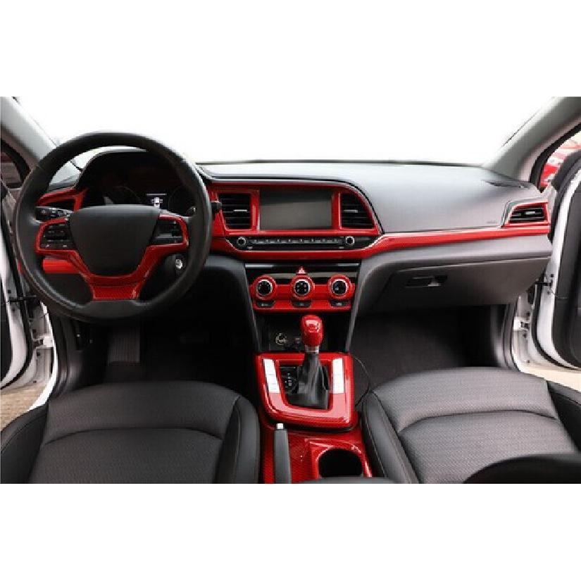 For Hyundai Elantra 2017-2018 Red Carbon Fiber Steering Wheel Border Strip Cover