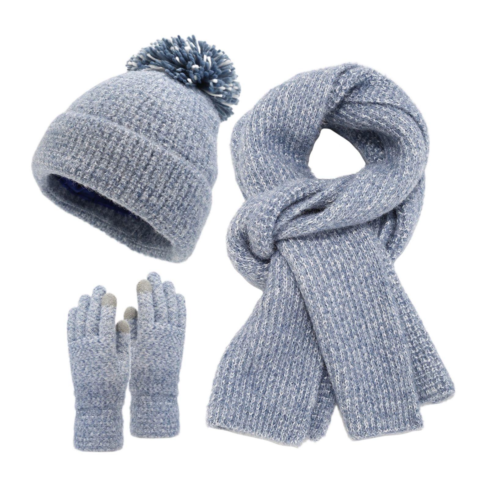 

Женский зимний модный комплект из трех предметов: шапка, шарф, перчатки, защищающий от холода One Size синий