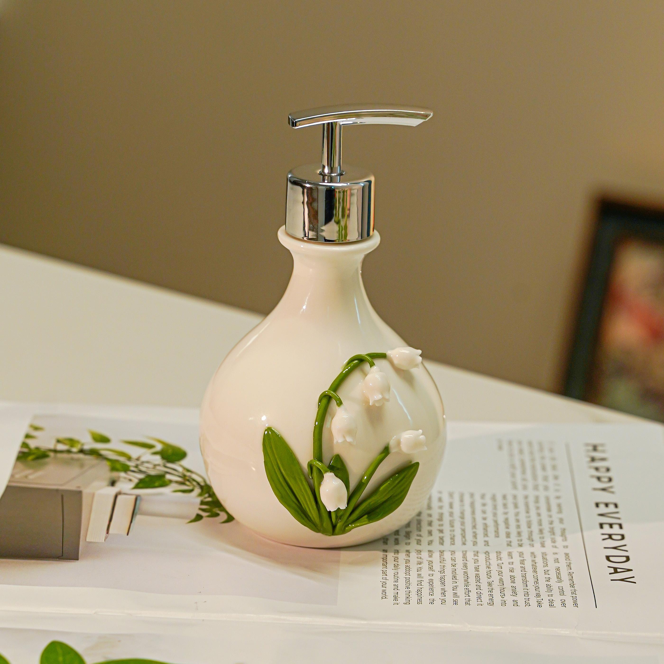 

дозатор для мыла Креативная керамическая орхидея-колокольчик Ванная комната Лосьон для мытья рук Гель для душа Вода для мытья волос Нажимной дозатор Разливной белый