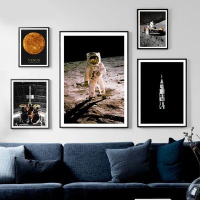 Astronot Roket Ay Uzay duvar sanatı tuval yağlıboya Vintage İskandinav Posterler Ve Baskılar Duvar Resimleri Oturma Odası Ev Dekor Için