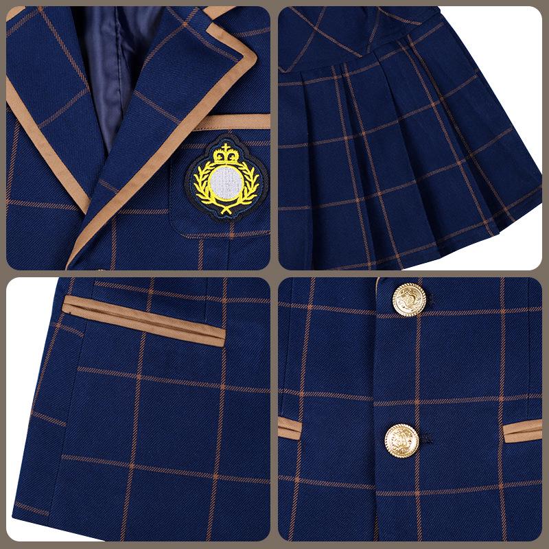 Plaid British Style Girls' Uniform Set for Kindergarten & Elementary School