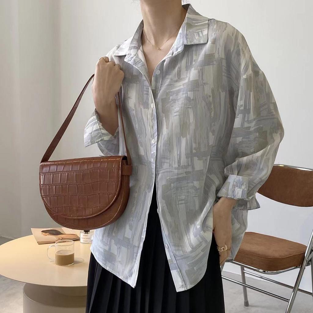 Autumn Women's Chiffon Shirt Retro Hong Kong Style Long Sleeved Shirt Women's Top