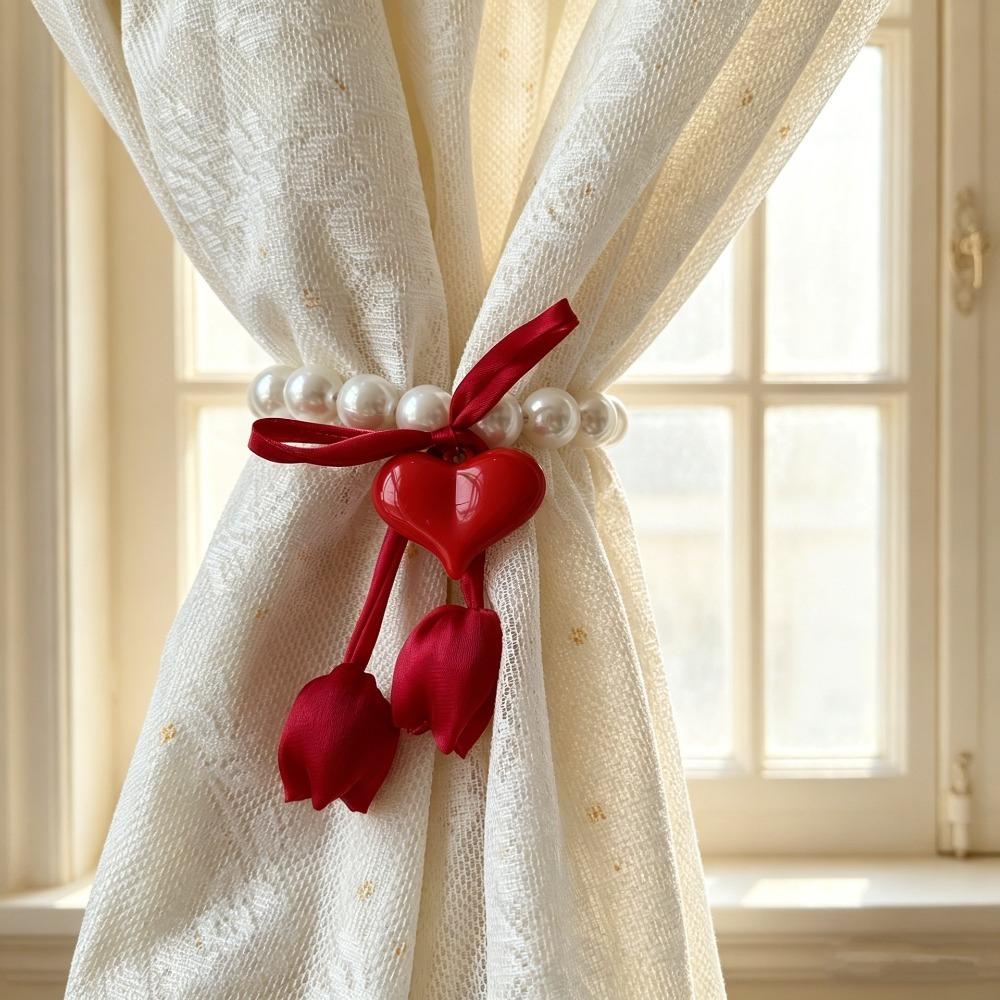 

Decorative Flowers Curtain Straps Adjustable Pearl Curtain Buckle Tulip Gauze Curtain Tie Bedroom красный