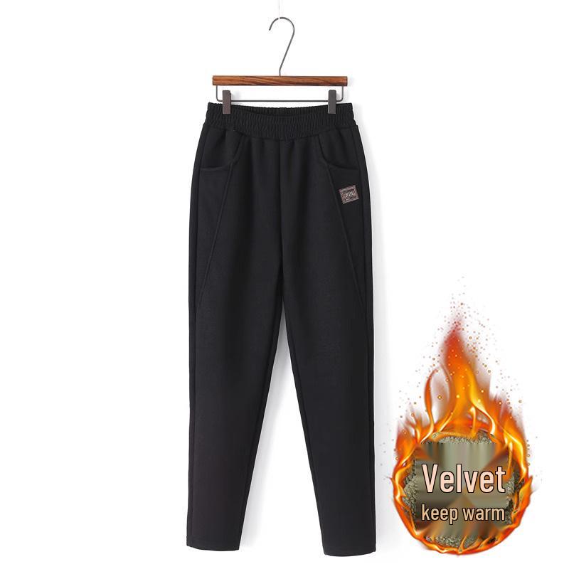 Women's Fleece-Lined Harem Pants for Spring, Autumn, and Winter – Ideal for Middle-Aged and Elderly