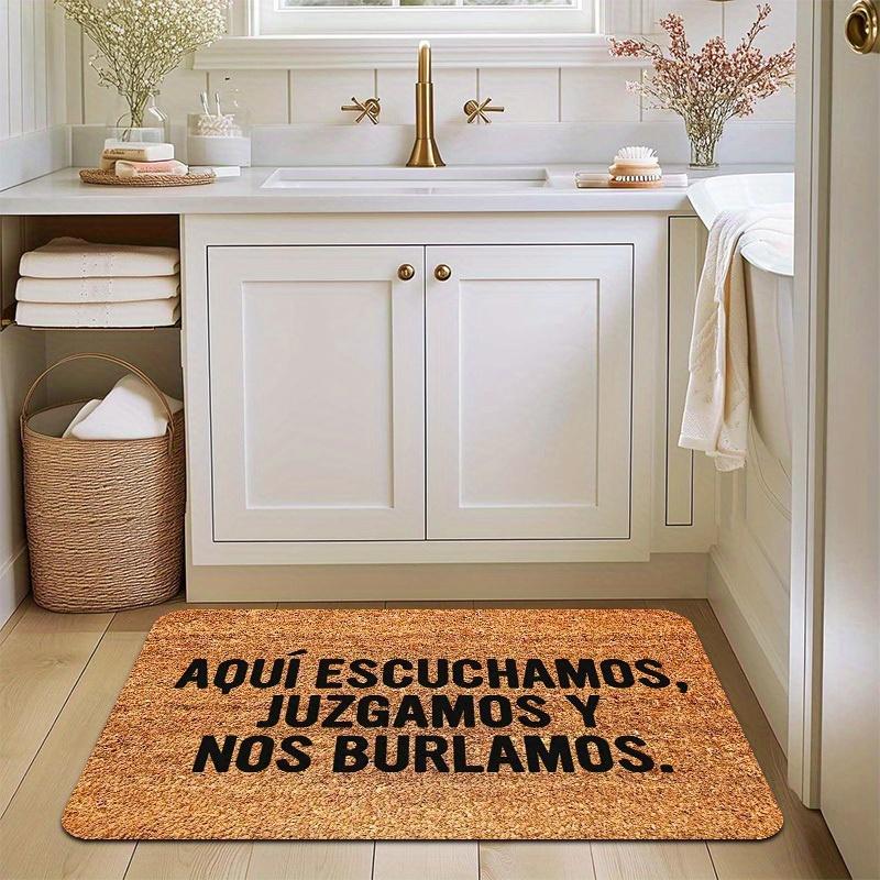 Funny Spanish Slogan Doormat, Bright Orange Newspaper Texture Non-Slip Indoor Outdoor Mat for Holiday Decor