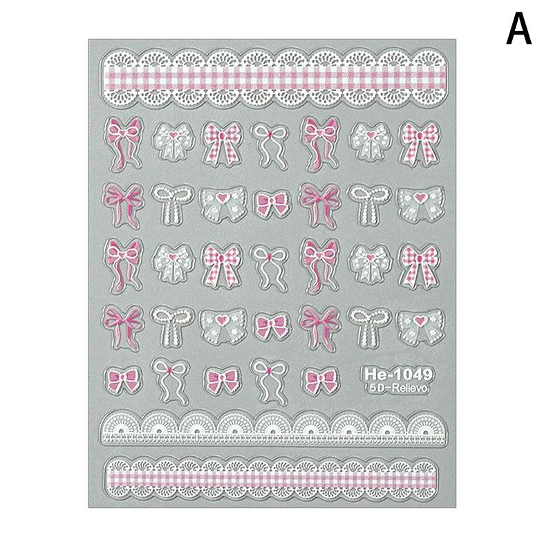 

1 шт. 5D рельефные наклейки для ногтей Kawaii Lace Series, розовые наклейки с бантом и сердечками для украшения ногтей, самоклеящиеся маникюрные аксессуары Diy A
